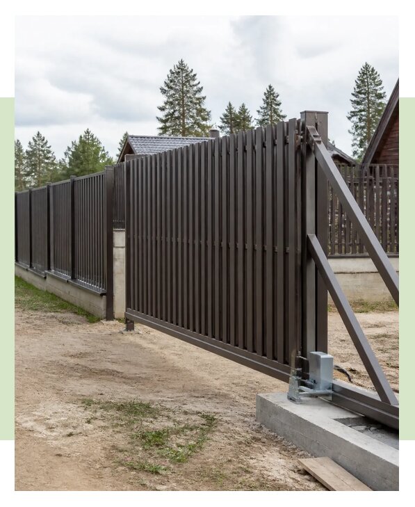 Забор из евроштакетника с откатными воротами в Южноуральске